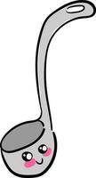 Ladle with face character hand drawn design, illustration, vector on white background.