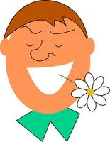 Man with a white flower in his mouth illustration vector on white background