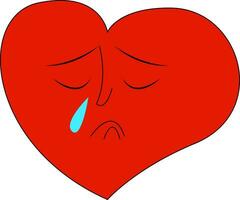 Heart crying hand drawn design, illustration, vector on white background.