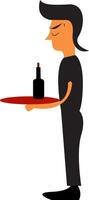 A waiter in his black uniform is about to serve a drink to one of his customers vector color drawing or illustration