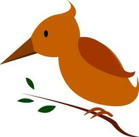 A beautiful bird with a long beak perched on a green tree branch vector color drawing or illustration