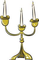 Three glowing candles on a three-arm stand vector color drawing or illustration