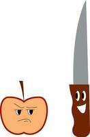A half-cut apple and a knife placed together vector or color illustration