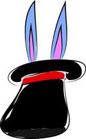 Two bunny ears visible from a black long hat worn of a magician vector color drawing or illustration