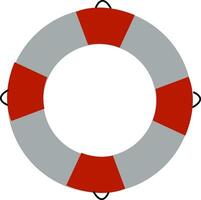 A red and white round support that keeps a person afloat in water vector color drawing or illustration