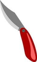 A foldable sharp blade flip knife with red handle and can be carried in pocket vector color drawing or illustration
