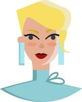 A young lady with stylish hairstyle is wearing a marvelous blue dress vector color drawing or illustration