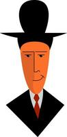 A man wearing a black formal suite a hat and a red tie vector color drawing or illustration