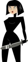 A woman with a sword is dressed in a ninja warrior costume vector color drawing or illustration