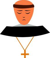 A Christian monk wearing a chain with a cross-symbol is praying with his eyes closed vector color drawing or illustration