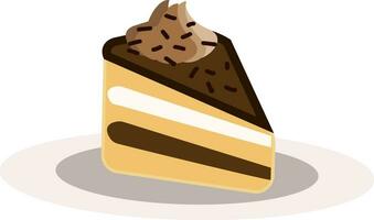 A piece of cake with chocolate topping and sprinkles vector color drawing or illustration