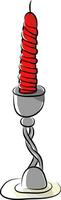 A red spiral candle on a grey candle stand vector color drawing or illustration