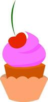 A yummy looking cupcake with icing and cherry on top vector color drawing or illustration