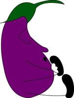 A cute eggplant emoji sleeping with its eyes closed vector color drawing or illustration