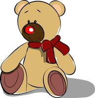 A cute teddy bear soft toy with a red ribbon around the neck vector color drawing or illustration