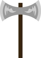 A double headed metal axe with wooden handle vector color drawing or illustration