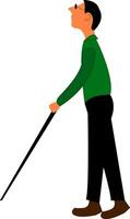 A blind man walking alone with the help of his stick vector color drawing or illustration