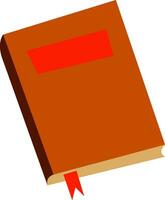 An orange book with a book mark and a label on the cover vector color drawing or illustration