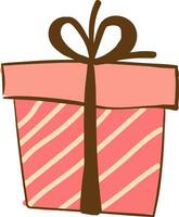 rosado y blanco a rayas presente caja envuelto con decorativo papel atado con un marrón cinta y coronado con decorativo arco trabajos especialmente bien para regalos vector color dibujo o ilustración