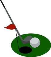 Clipart of golf field with flat hole ball and playing stick vector color drawing or illustration