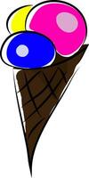 An ice cream cone with three different flavors vector color drawing or illustration