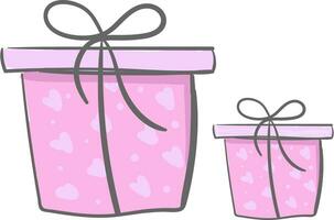 Two different present boxes of different shapes wrapped in pink decorative papers tied with a ribbon and topped with decorative bow works especially well for gifts vector color drawing or illustration