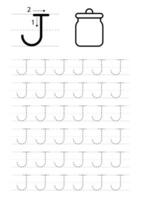 Printable letter J alphabet tracing worksheet vector