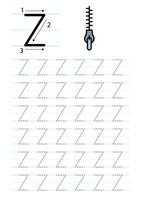 Printable letter Z alphabet tracing worksheet vector