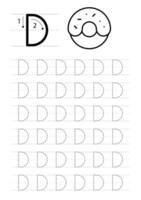 Printable letter D alphabet tracing worksheet vector