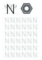 Printable letter N alphabet tracing worksheet vector