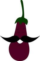 A smiling eggplant emoji with big and lengthy mustache vector color drawing or illustration