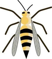 Wasp black and yellow striped skinny insect with wings and has a slender body vector color drawing or illustration