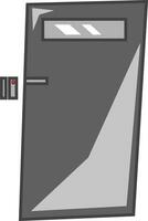 A grey metal door with digital security lock or access key button to its side and a looking glass at the top vector color drawing or illustration