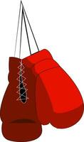 Pair of red boxing gloves is hanging from the wall vector color drawing or illustration