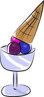 An ice cream sundae with three different flavors and a cone vector color drawing or illustration