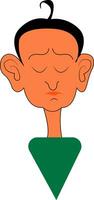 Clipart of a boy with a small ponytail at the center of his head closed eyes and big ears is wearing a green dress vector color drawing or illustration