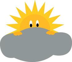 Sun peeps out of a dark cloud symbolizes the end of a gloomy day vector color drawing or illustration