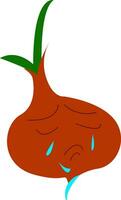 Emoji of a depressed and sad onion shedding tears vector color drawing or illustration