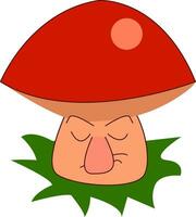 A mushroom with a red cap and a grumpy stem vector color drawing or illustration