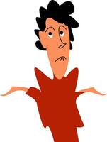 A boy wearing red dress with his arms wide open expressing that he is confused about something vector color drawing or illustration