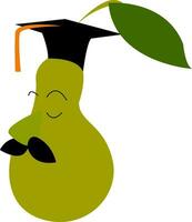A pear in disguise of a professor wearing a graduation hat vector color drawing or illustration