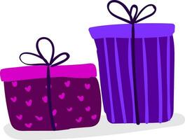 Two different sized rectangular boxes wrapped in colorful decorative paper tied with black ribbons and topped with decorative bow works especially well for gifts vector color drawing or illustration