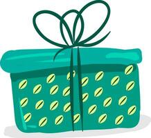 A rectangular present box wrapped with beautiful decorative paper tied with a green ribbon and topped with decorative bow works especially well for gifts vector color drawing or illustration