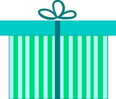 A present box wrapped in stylish green striped decorative paper tied with a blue ribbon and topped with decorative bow works especially well for gifts vector color drawing or illustration