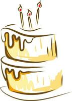 Painting of a beautiful cake with layers of vanilla and glowing candles vector color drawing or illustration