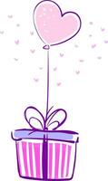 A beautiful colorful gift box with a heart shape floating balloon vector color drawing or illustration