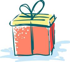 pintura de un vistoso presente caja atado con un azul cinta y coronado con decorativo arco trabajos especialmente bien para regalos vector color dibujo o ilustración