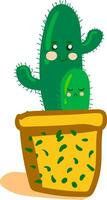 Cactus plants emoji of different shapes one feeling happy and the other expressing a sad mood both planted in the same yellow pot vector color drawing or illustration