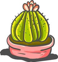 Painting a of mammillary cactus with a beautiful flower at its top vector color drawing or illustration