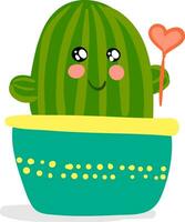 A decoration piece of cactus plant pot with a heart shape balloon in hand provides extra style to the space occupied vector color drawing or illustration